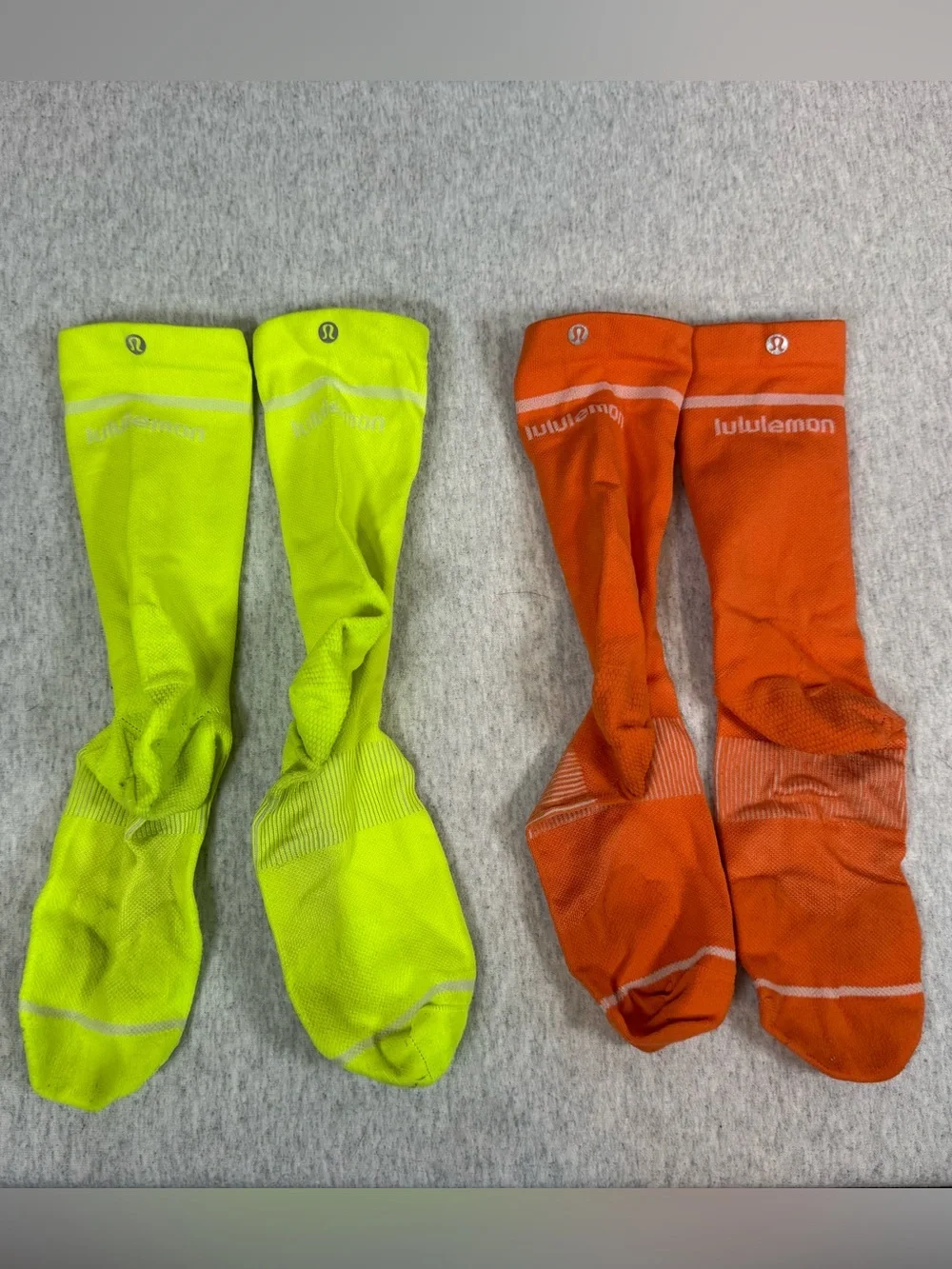 Lululemon Power Stride Crew Socks - Highlight Yellow & Blaze Orange‎ - Large